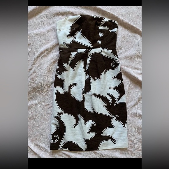 Merona Dress - Women's 2 dark brown‎ and white tropical strapless beach - Picture 1 of 5